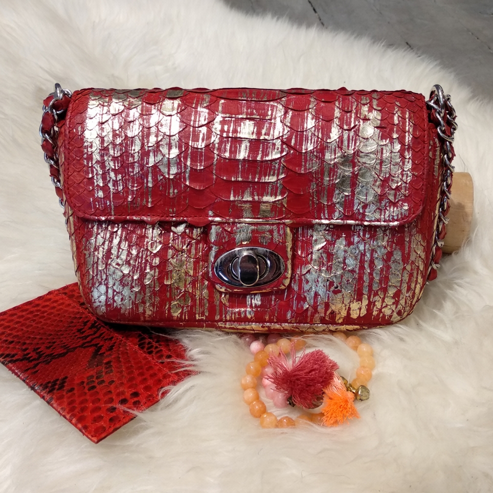 UmaMini Bag en Python Rouge Et Or