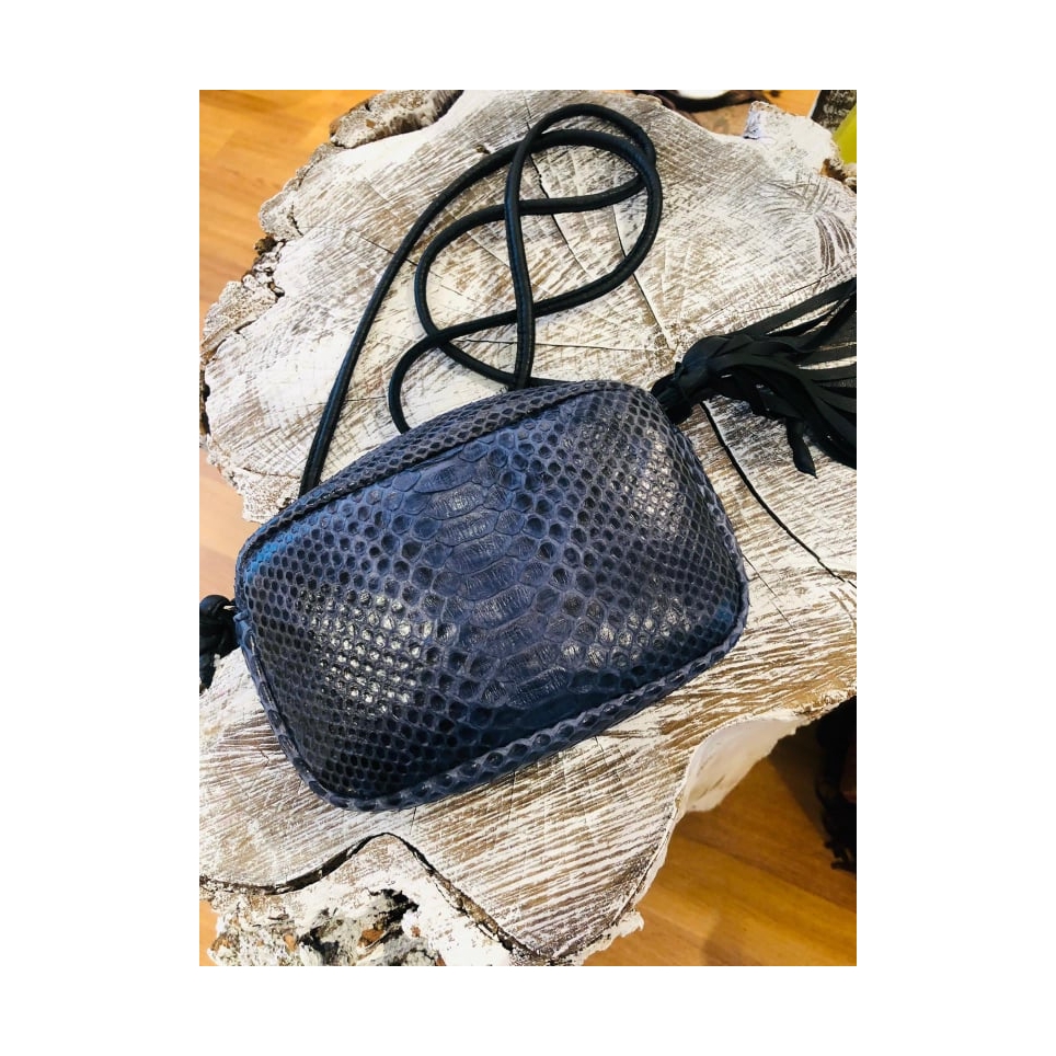 Camera Bag en Python Bleu Marine motif
